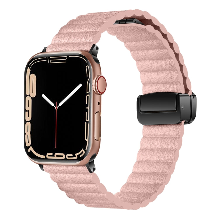For Apple Watch Series 5 44mm Water Ripple Magnetic Folding Buckle Watch Band, Style: Bold Version(Pink) by bashfashion