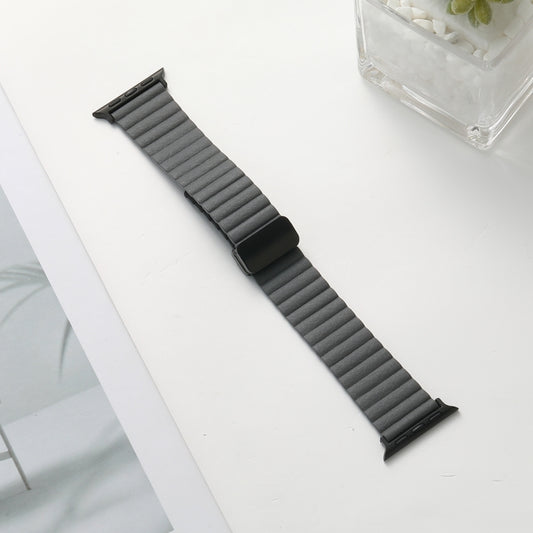 For Apple Watch Series 2 42mm Water Ripple Magnetic Folding Buckle Watch Band, Style: Bold Version(Grey) by bashfashion
