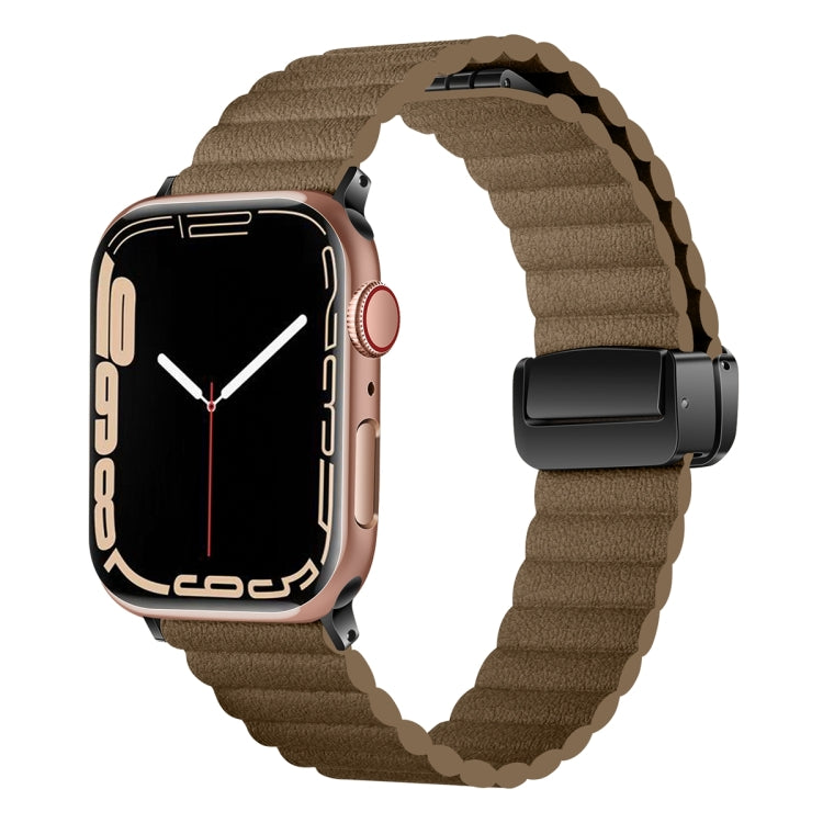 For Apple Watch Series 2 38mm Water Ripple Magnetic Folding Buckle Watch Band, Style: Bold Version(Brown) by bashfashion