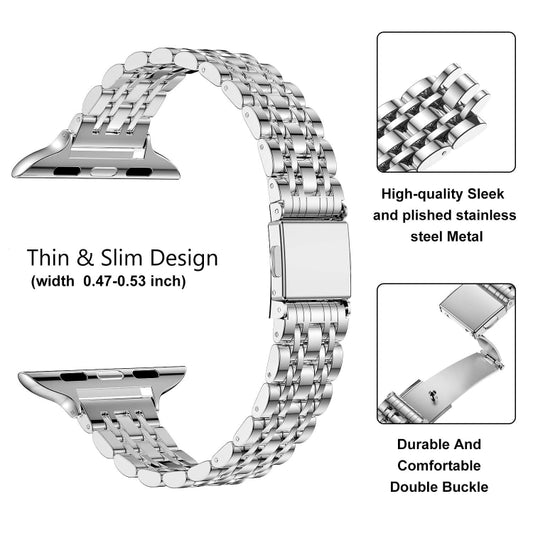 For Apple Watch Ultra 49mm Slim Seven Bead Slingshot Buckle Metal Watch Band(Silver) by bashfashion
