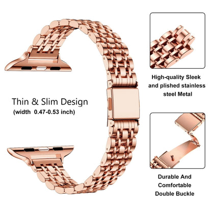 For Apple Watch SE 2022 40mm Slim Seven Bead Slingshot Buckle Metal Watch Band(Rose Gold) by bashfashion