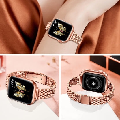 For Apple Watch Series 7 41mm Slim Seven Bead Slingshot Buckle Metal Watch Band(Rose Gold) by bashfashion