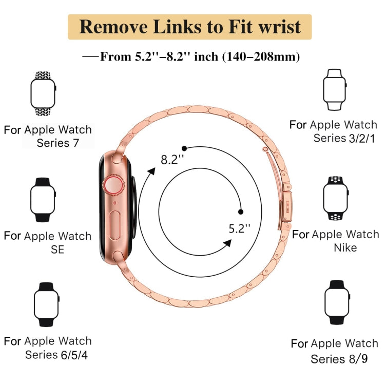 For Apple Watch Series 6 44mm Slim Seven Bead Slingshot Buckle Metal Watch Band(Rose Gold) by bashfashion