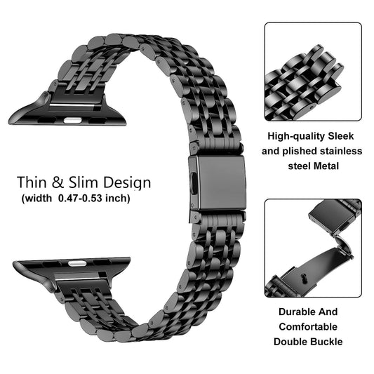 For Apple Watch Series 3 42mm Slim Seven Bead Slingshot Buckle Metal Watch Band(Black) by bashfashion