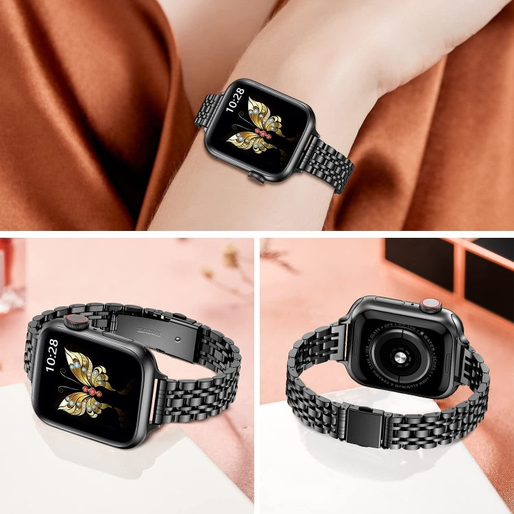 For Apple Watch Series 3 42mm Slim Seven Bead Slingshot Buckle Metal Watch Band(Black) by bashfashion