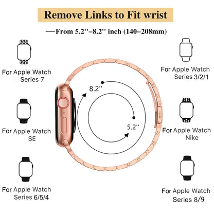 For Apple Watch Series 3 42mm Slim Seven Bead Slingshot Buckle Metal Watch Band(Rose Gold) by bashfashion