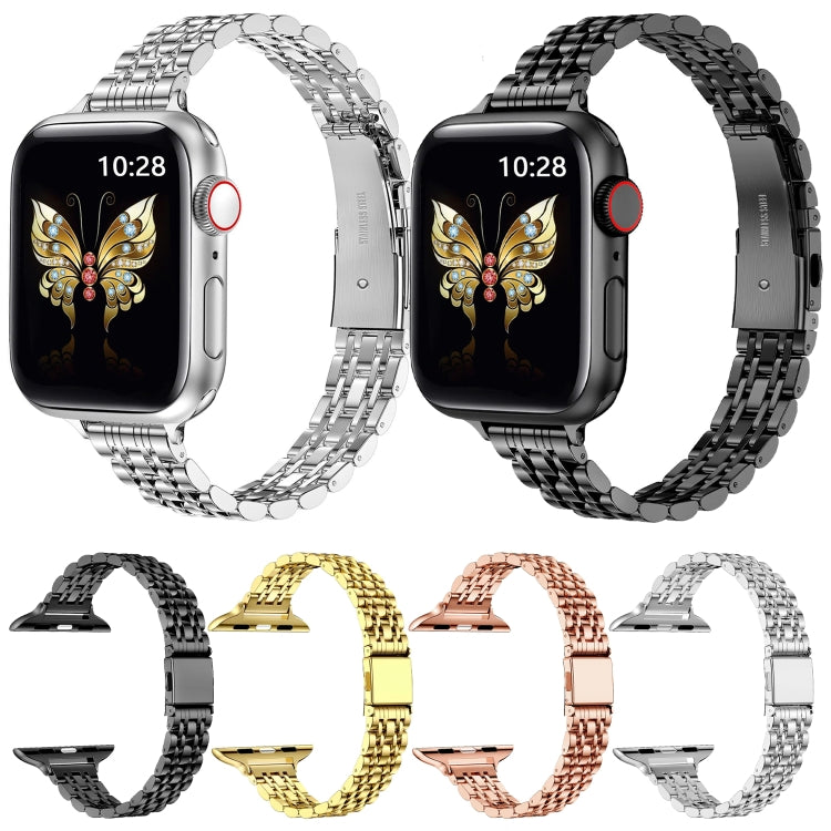 For Apple Watch Ultra 49mm Slim Seven Bead Slingshot Buckle Metal Watch Band(Black) by bashfashion