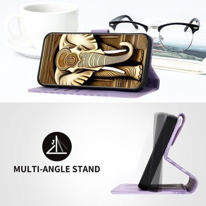 For iPhone 16e YX0060 Elephant Head Embossed Phone Leather Case with Lanyard(Light Purple) by bashfashion