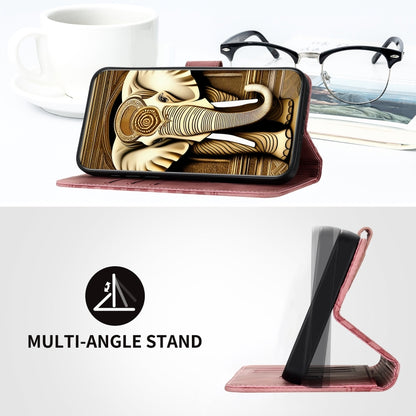 For iPhone 16e YX0060 Elephant Head Embossed Phone Leather Case with Lanyard(Pink) by bashfashion