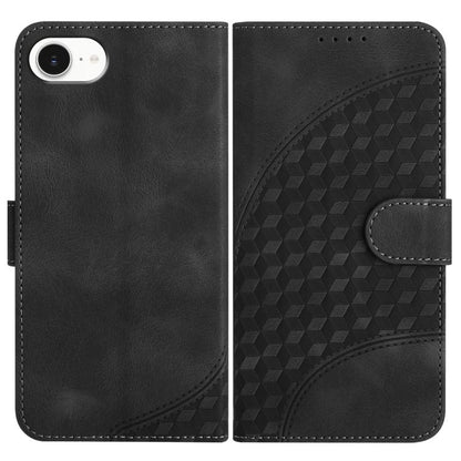 For iPhone 16e YX0060 Elephant Head Embossed Phone Leather Case with Lanyard(Black) by bashfashion