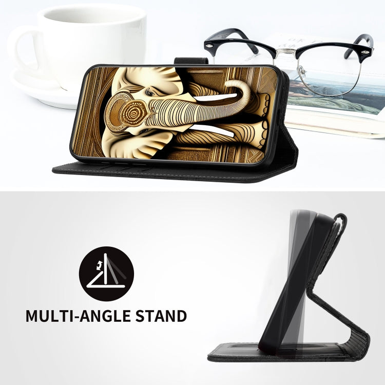 For iPhone 16e YX0060 Elephant Head Embossed Phone Leather Case with Lanyard(Black) by bashfashion