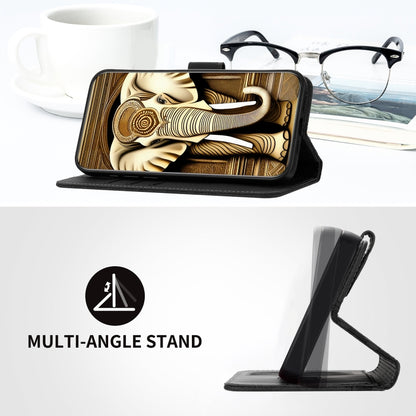 For iPhone 16e YX0060 Elephant Head Embossed Phone Leather Case with Lanyard(Black) by bashfashion