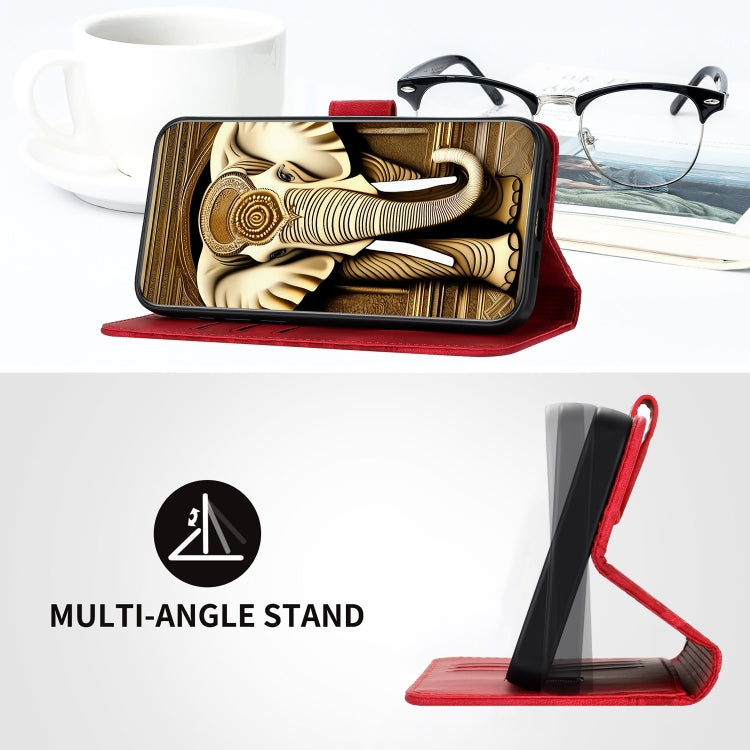 For iPhone 16e YX0060 Elephant Head Embossed Phone Leather Case with Lanyard(Red) by bashfashion