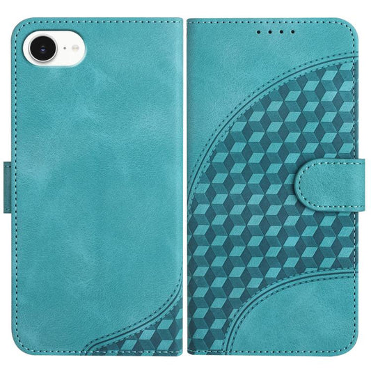 For iPhone 16e YX0060 Elephant Head Embossed Phone Leather Case with Lanyard(Light Blue) by bashfashion
