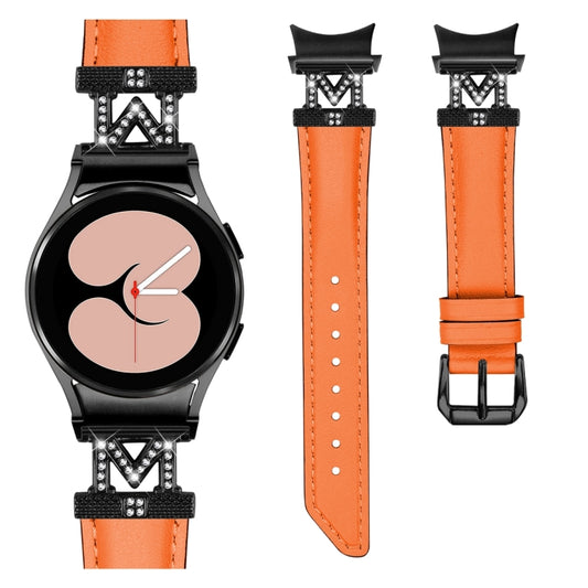 For Samsung Galaxy Watch6 / 6 Classic M Letter D-shaped Twill Leather Watch Band(Black Orange) by bashfashion