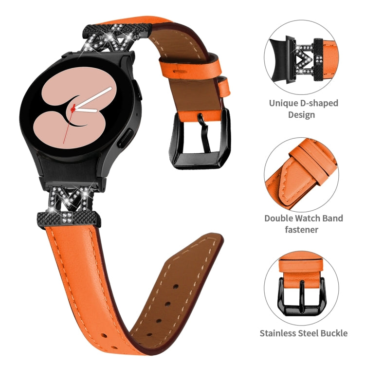 For Samsung Galaxy Watch6 / 6 Classic M Letter D-shaped Twill Leather Watch Band(Black Orange) by bashfashion