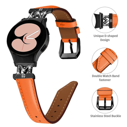 For Samsung Galaxy Watch6 / 6 Classic M Letter D-shaped Twill Leather Watch Band(Black Orange) by bashfashion