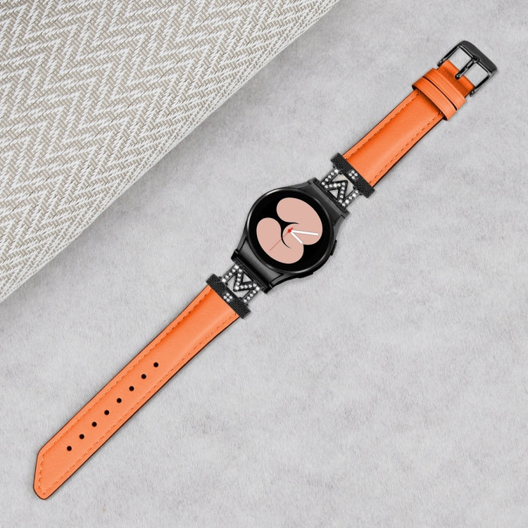 For Samsung Galaxy Watch6 / 6 Classic M Letter D-shaped Twill Leather Watch Band(Black Orange) by bashfashion