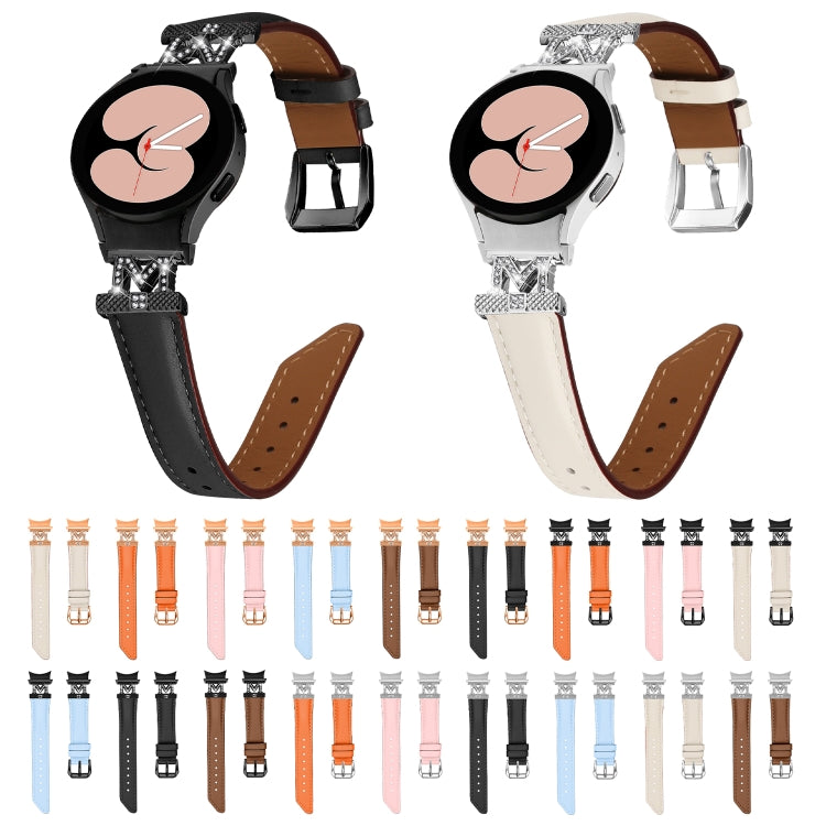 For Samsung Galaxy Watch6 / 6 Classic M Letter D-shaped Twill Leather Watch Band(Black Orange) by bashfashion