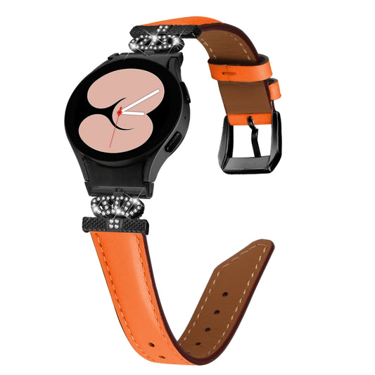 For Samsung Galaxy Watch6 / 6 Classic Crown D-shaped Twill Leather Watch Band(Black Orange) by bashfashion
