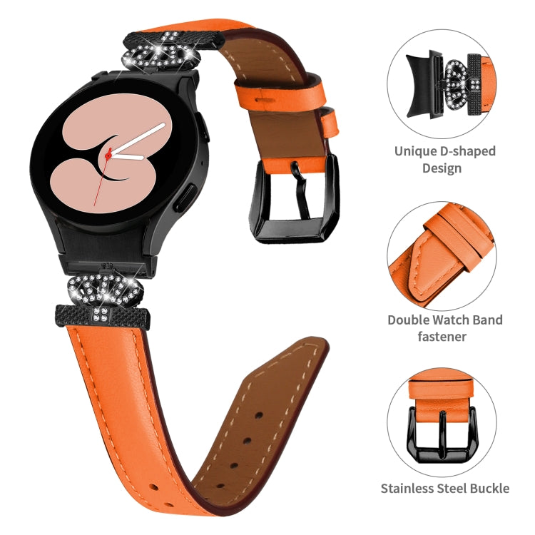 For Samsung Galaxy Watch6 / 6 Classic Crown D-shaped Twill Leather Watch Band(Black Orange) by bashfashion