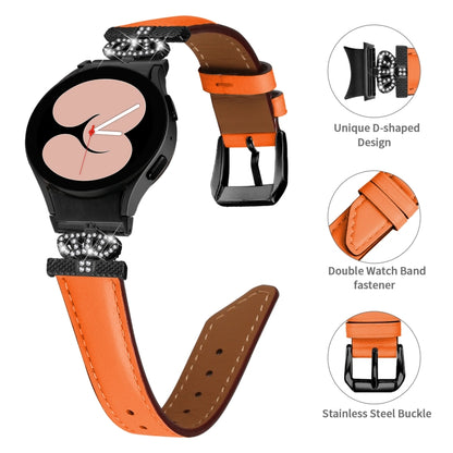 For Samsung Galaxy Watch6 / 6 Classic Crown D-shaped Twill Leather Watch Band(Black Orange) by bashfashion