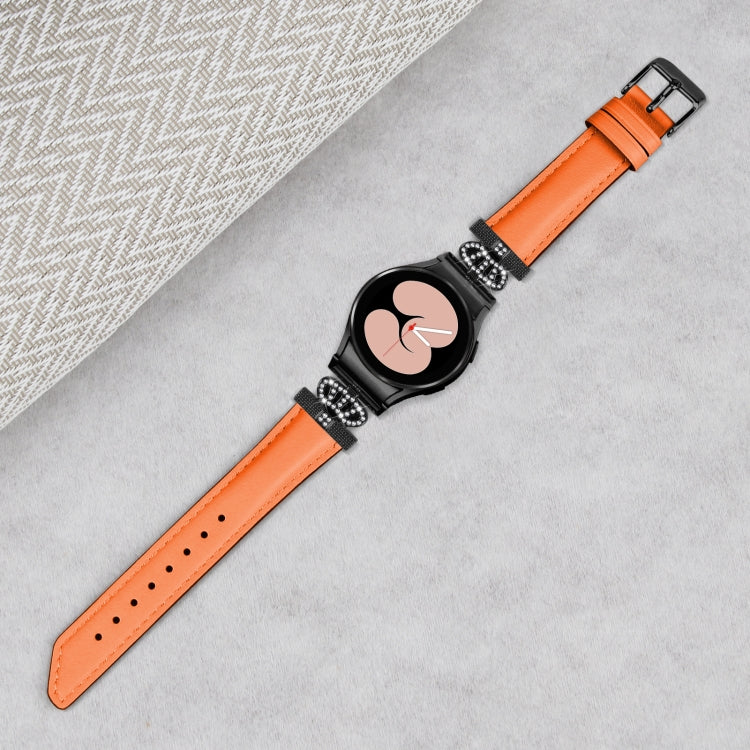 For Samsung Galaxy Watch6 / 6 Classic Crown D-shaped Twill Leather Watch Band(Black Orange) by bashfashion