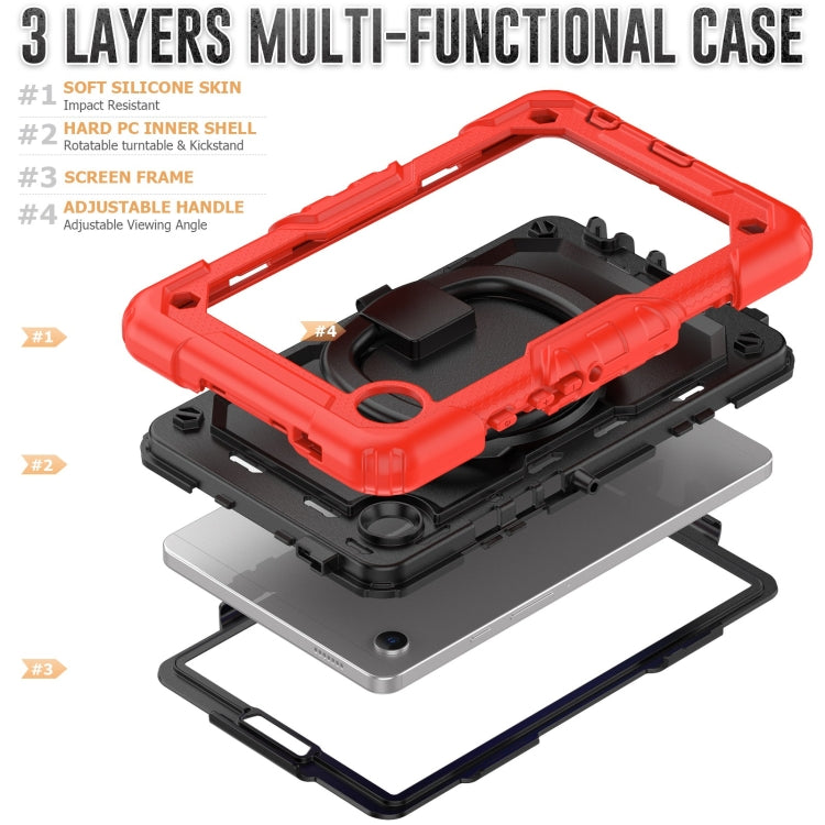 For Samsung Galaxy Tab A11 / A9 Handle Silicone Hydric PC Tablet Case with Shoulder Strap(Red) by bashfashion