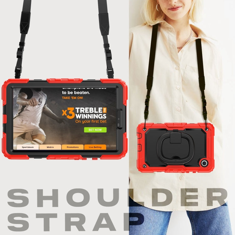 For Samsung Galaxy Tab A11 / A9 Handle Silicone Hydric PC Tablet Case with Shoulder Strap(Red) by bashfashion