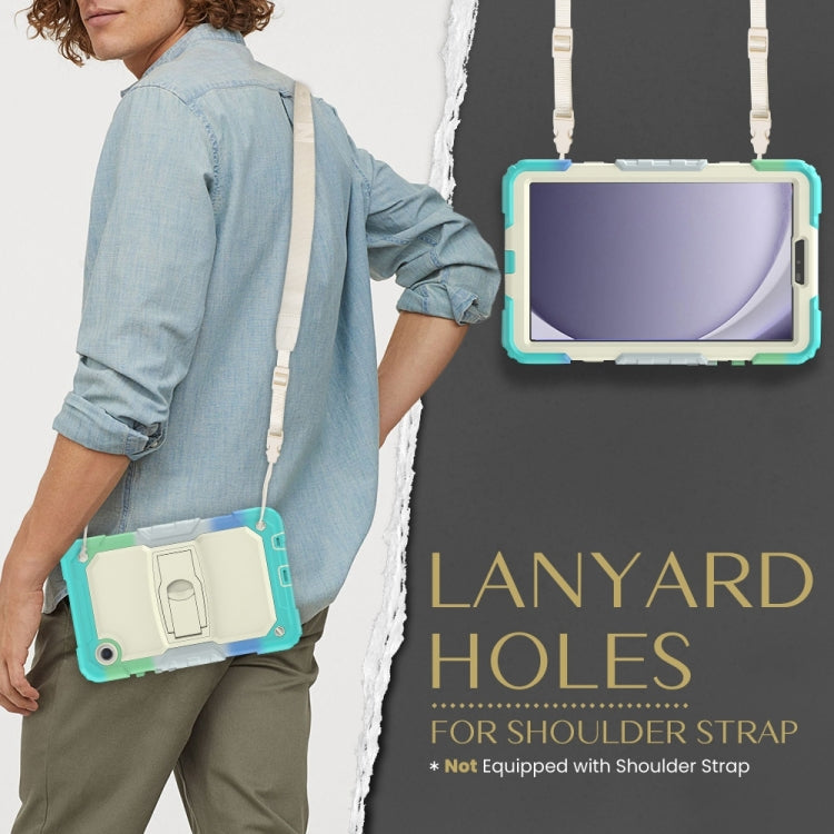 For Samsung Galaxy Tab A11 / A9 Silicone Hydric PC Tablet Case with Shoulder Strap & Holder(Colorful Light Blue) by bashfashion