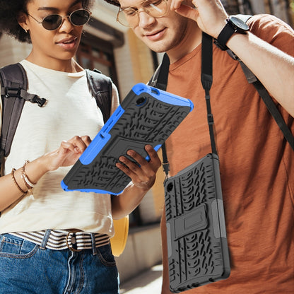 For Samsung Galaxy Tab A9 / Tab A11 Tire Texture TPU + PC Tablet Case with Holder(Blue) by bashfashion