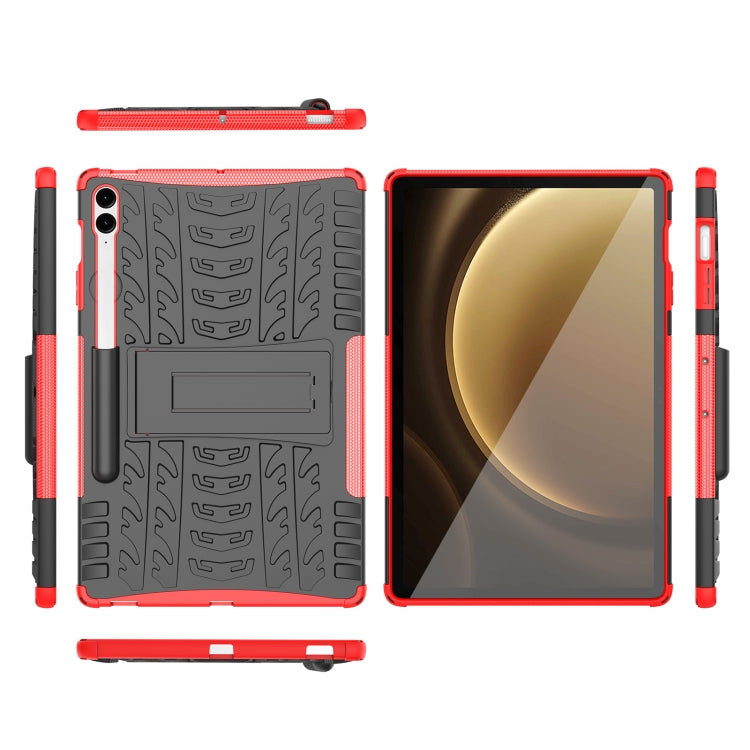 For Samsung Galaxy Tab S9 FE+ Tire Texture TPU + PC Tablet Case with Holder(Red) by bashfashion