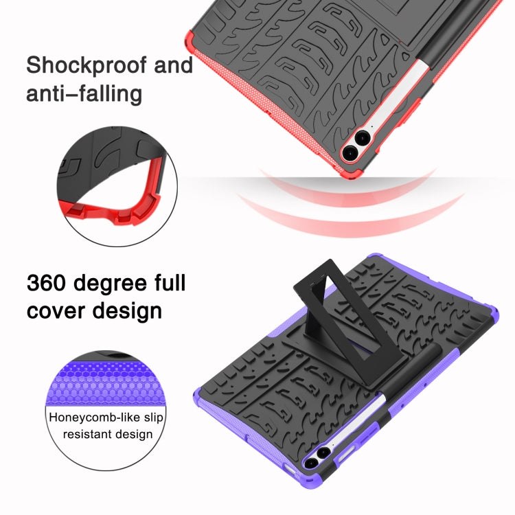 For Samsung Galaxy Tab S9 FE+ Tire Texture TPU + PC Tablet Case with Holder(Red) by bashfashion