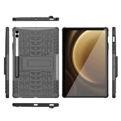 For Samsung Galaxy Tab S9 FE+ Tire Texture TPU + PC Tablet Case with Holder(Black) by bashfashion