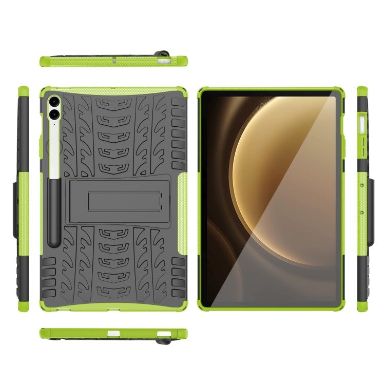 For Samsung Galaxy Tab S9 FE+ Tire Texture TPU + PC Tablet Case with Holder(Green) by bashfashion