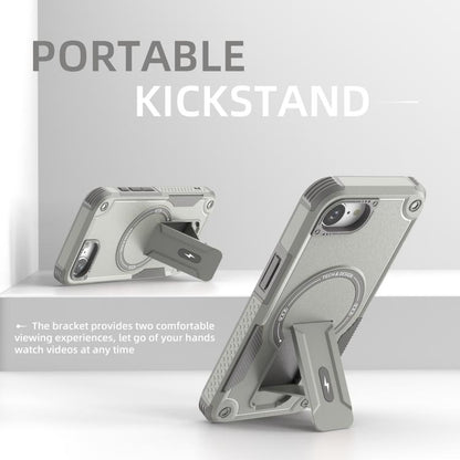 For iPhone 16e Armor Magsafe Holder PC Hybrid TPU Phone Case(Grey) by bashfashion