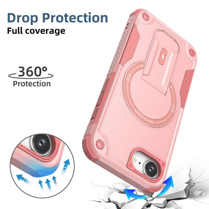 For iPhone 16e Armor Magsafe Holder PC Hybrid TPU Phone Case(Pink) by bashfashion