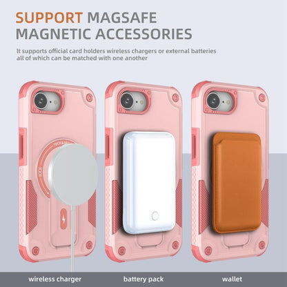 For iPhone 16e Armor Magsafe Holder PC Hybrid TPU Phone Case(Pink) by bashfashion