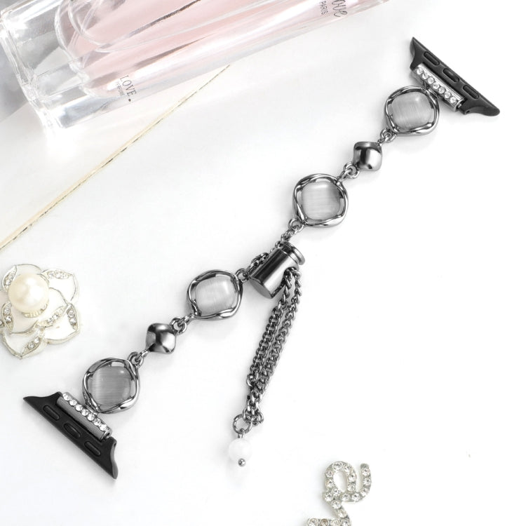 For Apple Watch Series 9 41mm Shell Metal Chain Bracelet Watch Band(Black) by bashfashion