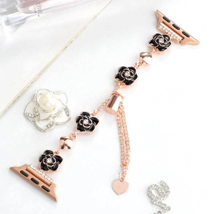 For Apple Watch SE 2023 40mm Camellia Metal Chain Bracelet Watch Band(Black Rose Gold) by bashfashion
