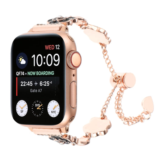 For Apple Watch Series 9 45mm Camellia Metal Chain Bracelet Watch Band(Black Rose Gold) by bashfashion