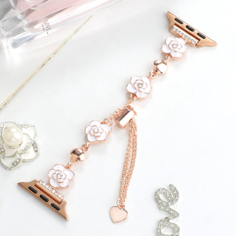 For Apple Watch Series 9 41mm Camellia Metal Chain Bracelet Watch Band(White Rose Gold) by bashfashion