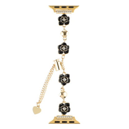 For Apple Watch SE 2022 44mm Camellia Metal Chain Bracelet Watch Band(Black Gold) by bashfashion