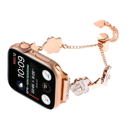 For Apple Watch SE 2022 44mm Camellia Metal Chain Bracelet Watch Band(White Rose Gold) by bashfashion