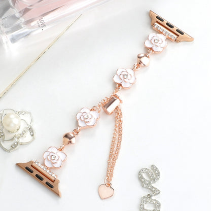For Apple Watch SE 2022 44mm Camellia Metal Chain Bracelet Watch Band(White Rose Gold) by bashfashion