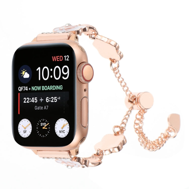 For Apple Watch Series 7 41mm Camellia Metal Chain Bracelet Watch Band(White Rose Gold) by bashfashion