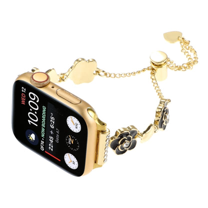 For Apple Watch Series 7 45mm Camellia Metal Chain Bracelet Watch Band(Black Gold) by bashfashion