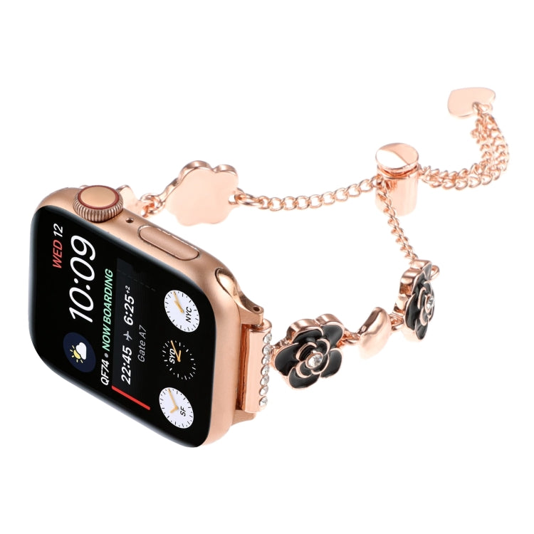 For Apple Watch SE 40mm Camellia Metal Chain Bracelet Watch Band(Black Rose Gold) by bashfashion