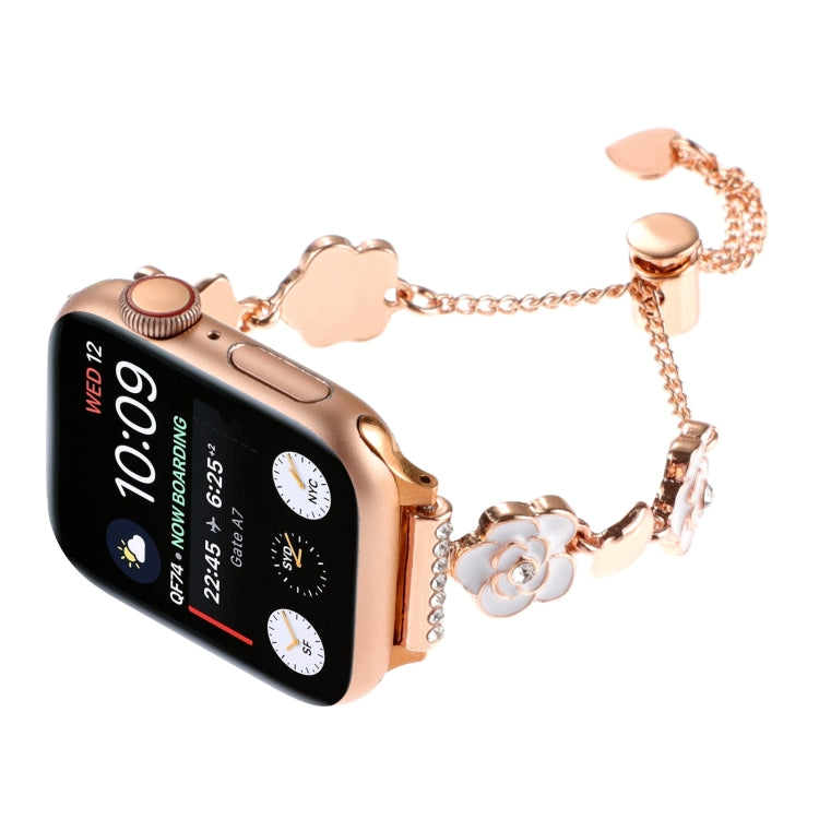 For Apple Watch Series 5 44mm Camellia Metal Chain Bracelet Watch Band(White Rose Gold) by bashfashion