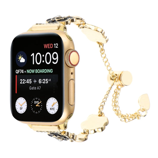 For Apple Watch Series 4 40mm Camellia Metal Chain Bracelet Watch Band(Black Gold) by bashfashion